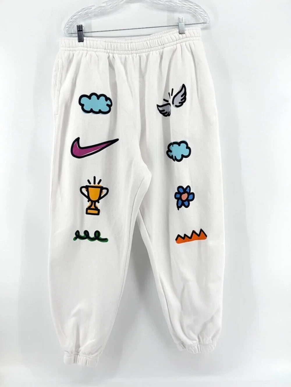 Nike Sportswear Doodleglyph Graphic White Fleece Jogger Sweatpants XXL